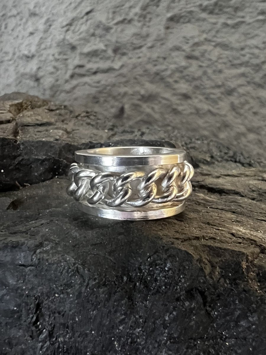 Sterling Silver Chunky Curb Chain Ring - Kerry Gallop Jewellery