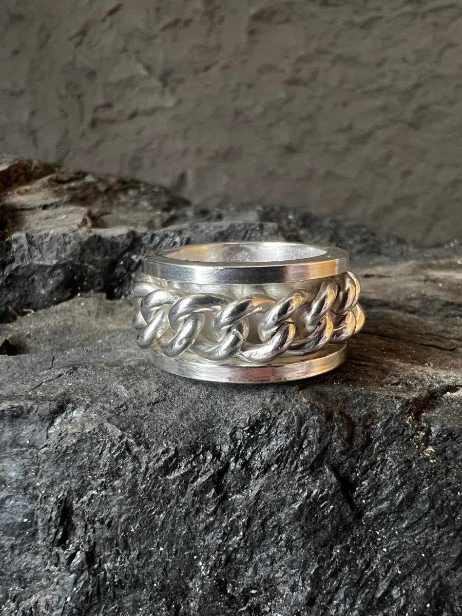 Sterling Silver Chunky Curb Chain Ring - Kerry Gallop Jewellery