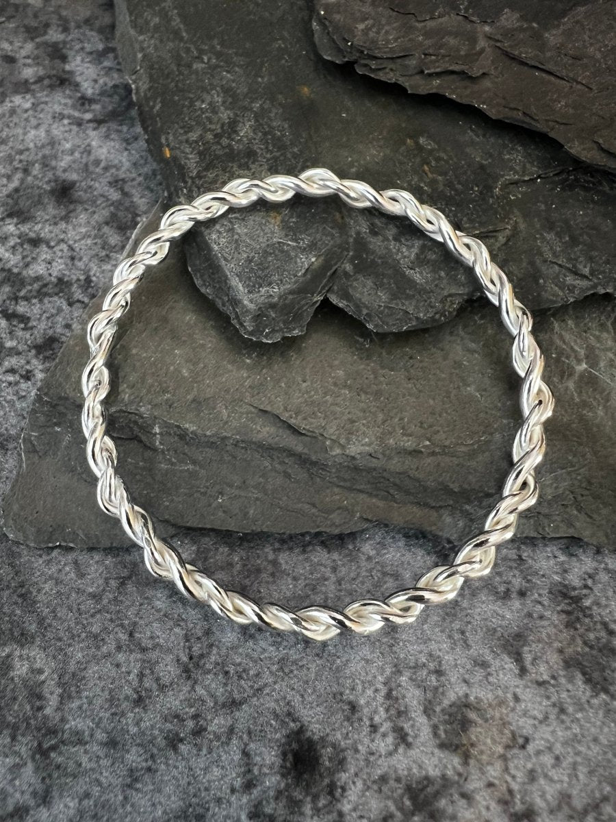 Sterling Silver Double Reverse Twist Bangle - Kerry Gallop Jewellery