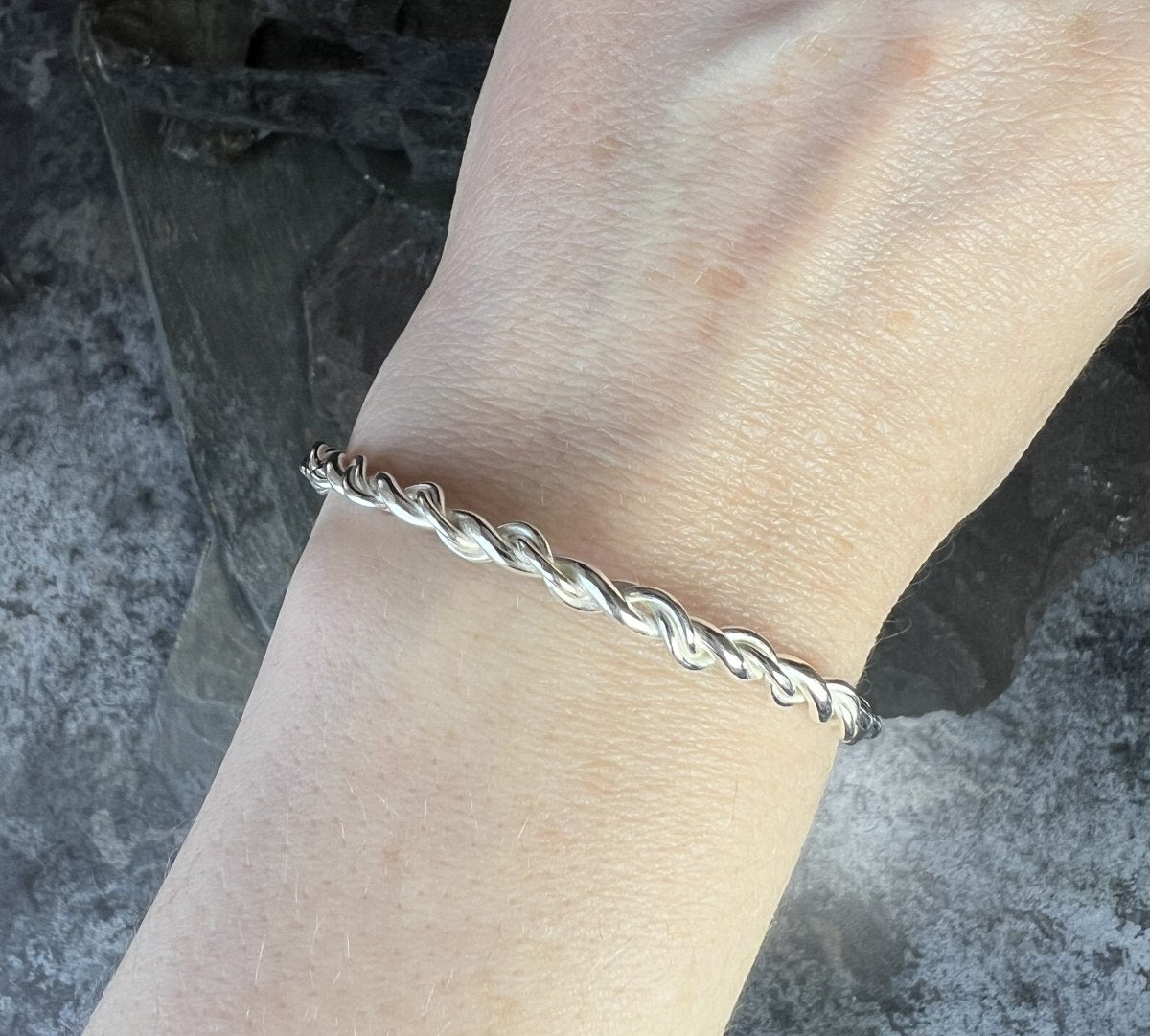 Sterling Silver Double Reverse Twist Bangle - Kerry Gallop Jewellery