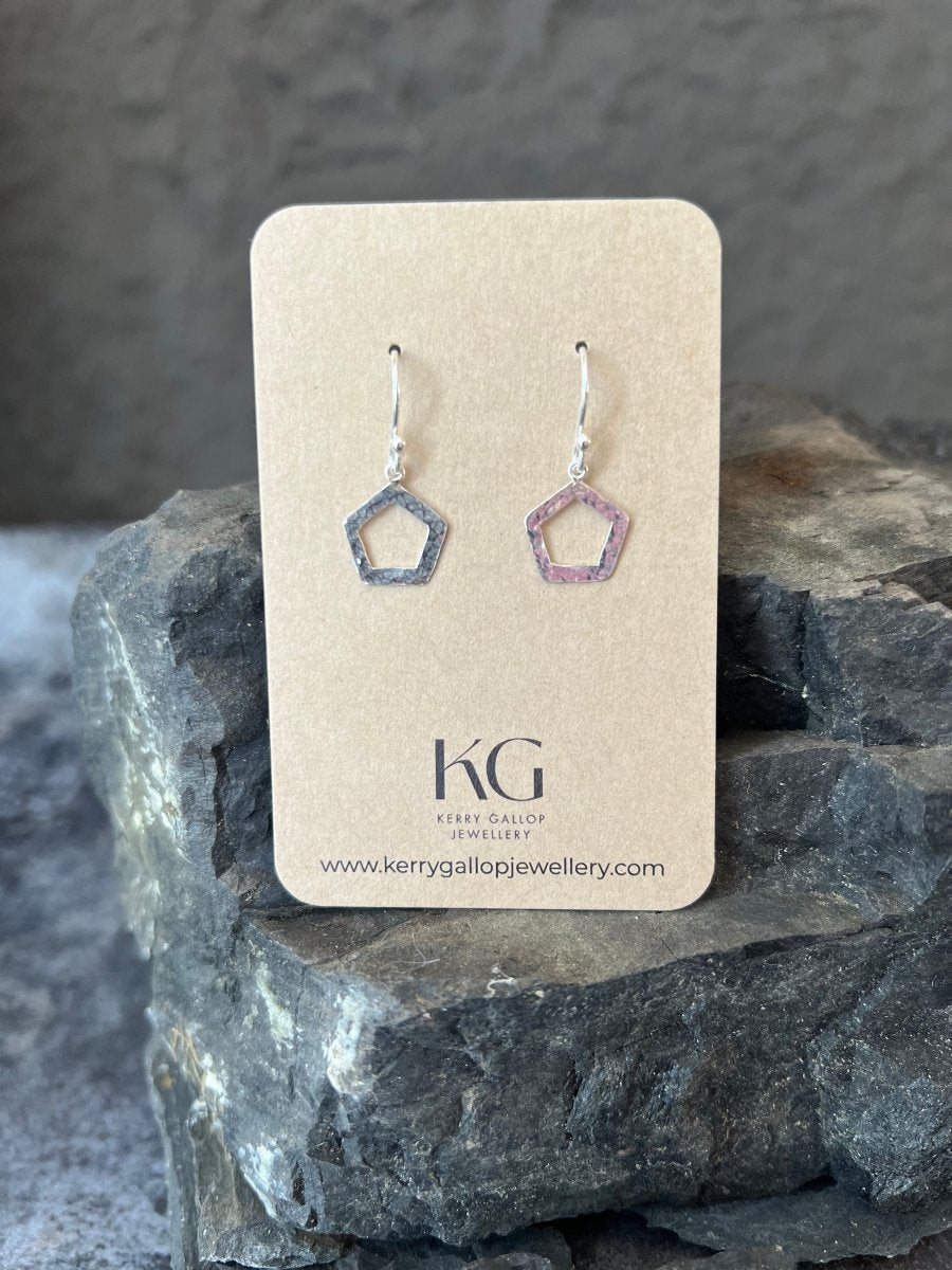 Sterling Silver Textured Hexagon Earrings - Kerry Gallop Jewellery