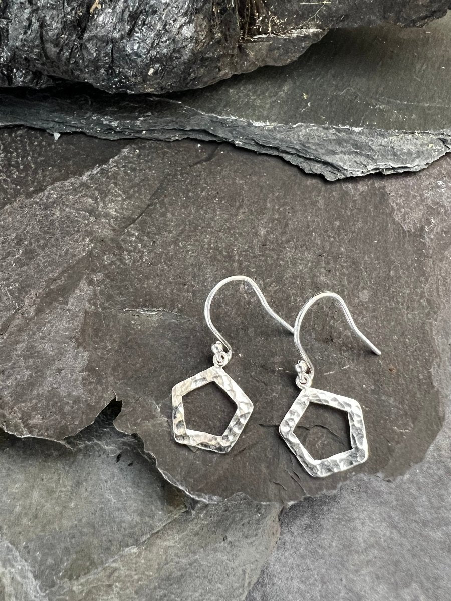 Sterling Silver Textured Hexagon Earrings - Kerry Gallop Jewellery