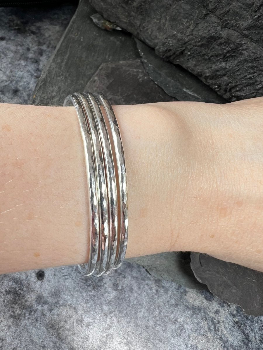 Sterling Silver Textured Round Bangle (3 mm) - Kerry Gallop Jewellery