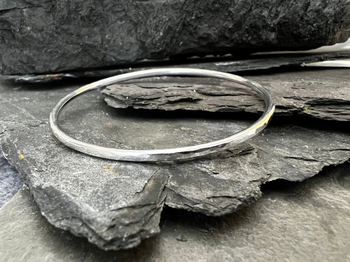 Sterling Silver Textured Round Bangle (3 mm) - Kerry Gallop Jewellery