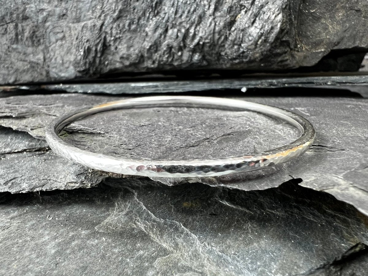 Sterling Silver Textured Round Bangle (3.5 mm) - Kerry Gallop Jewellery