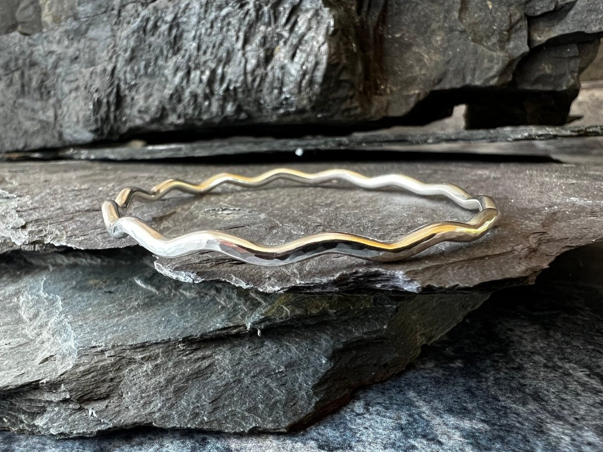 Sterling Silver Textured Wave Bangle (3 mm) - Kerry Gallop Jewellery