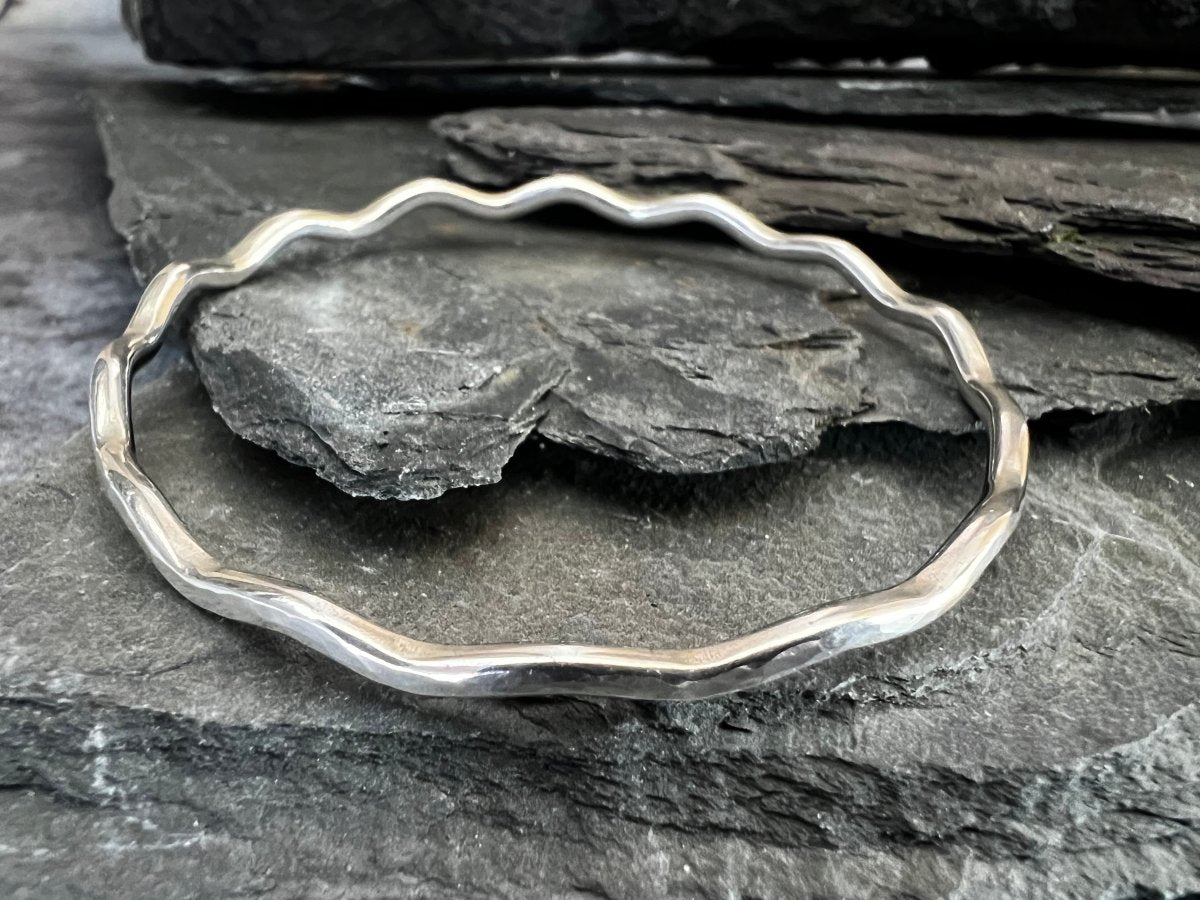Sterling Silver Textured Wave Bangle (3 mm) - Kerry Gallop Jewellery