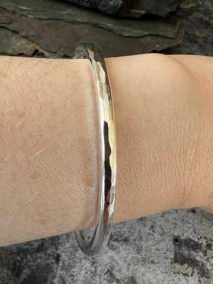 Aurora Crescent Torque Bangle (4 mm) Worn by Model - Kerry Gallop Jewellery