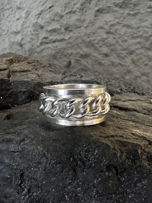 Sterling Silver Chunky Curb Chain Ring - Kerry Gallop Jewellery