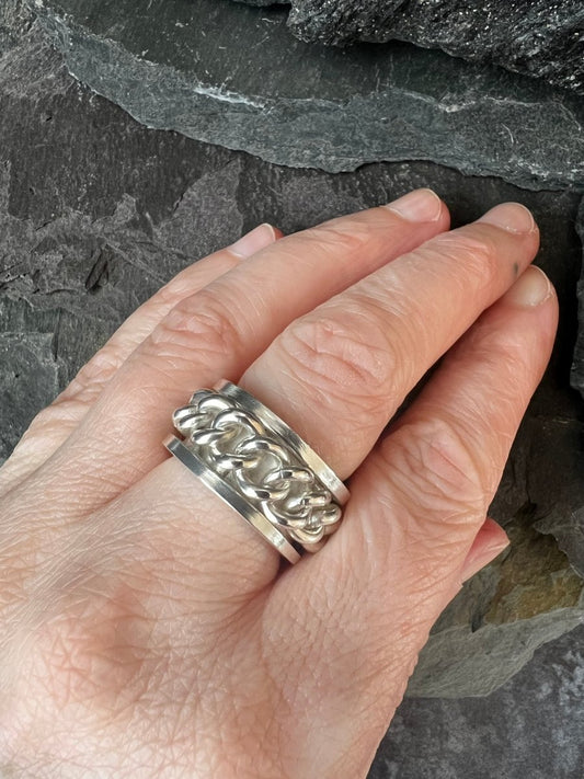 Sterling Silver Chunky Curb Chain Ring - Kerry Gallop Jewellery