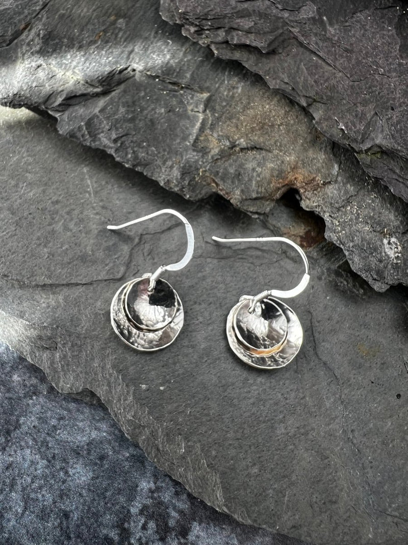 Sterling Silver Double Domed Earrings Displayed on Slate Close Up View - Kerry Gallop Jewellery