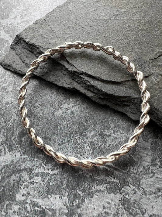 Sterling Silver Double Reverse Twist Bangle - Kerry Gallop Jewellery