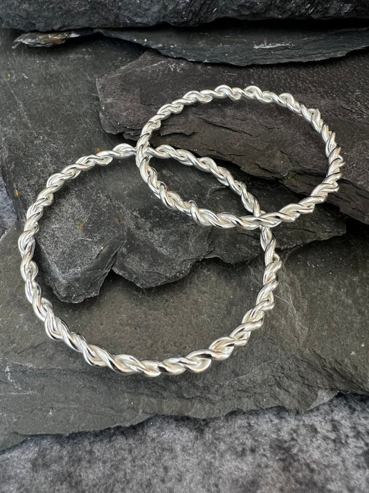 Sterling Silver Double Reverse Twist Bangle - Kerry Gallop Jewellery