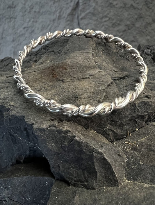 Sterling Silver Double Twist Bangle - Kerry Gallop Jewellery