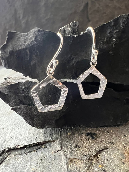 Sterling Silver Textured Hexagon Earrings - Kerry Gallop Jewellery