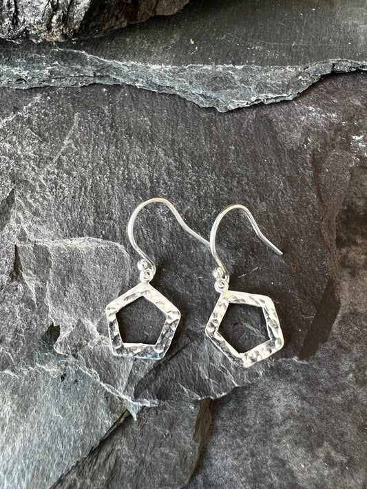 Sterling Silver Textured Hexagon Earrings - Kerry Gallop Jewellery
