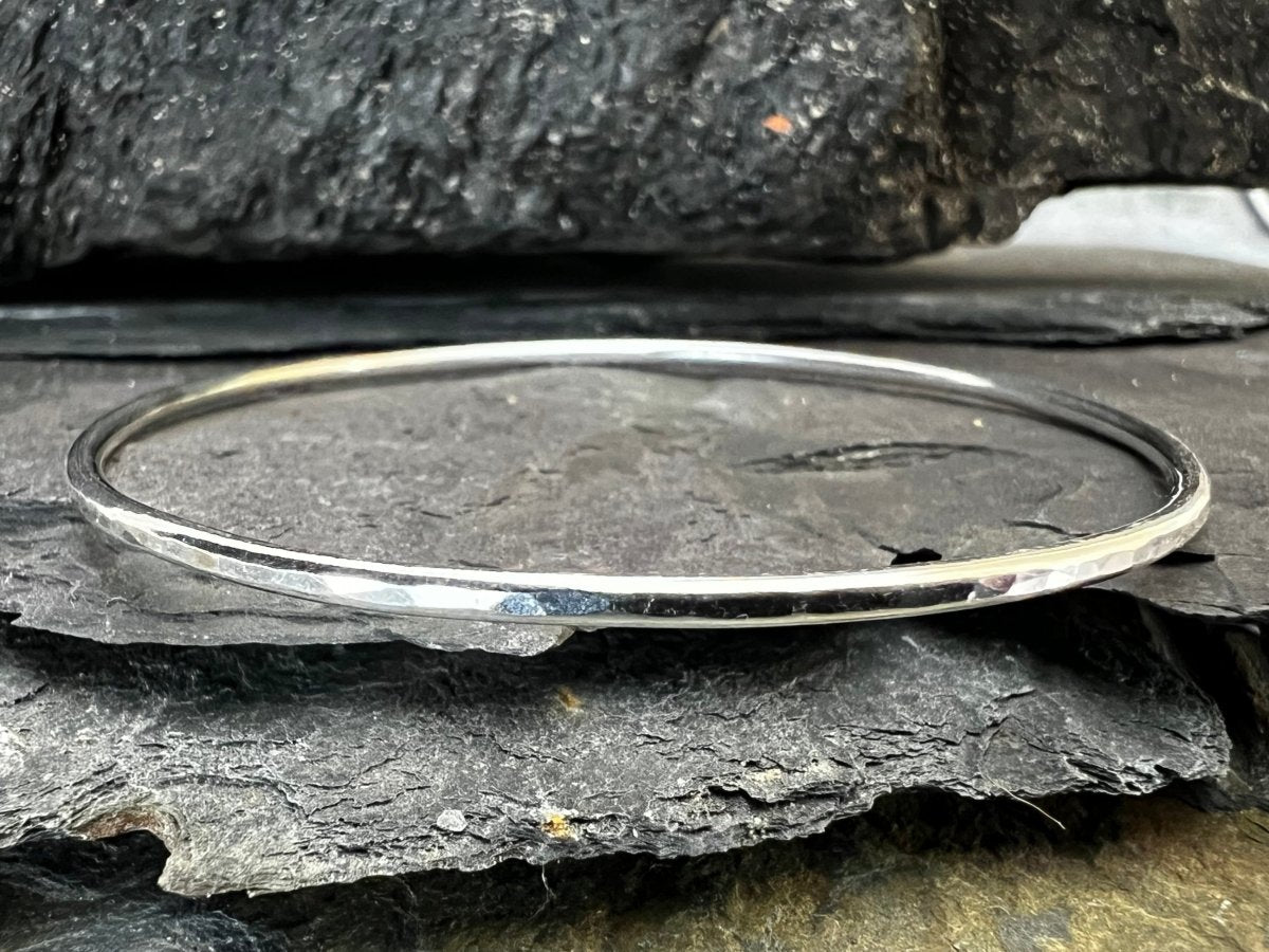 Sterling Silver Textured Round Bangle (2 mm) - Kerry Gallop Jewellery