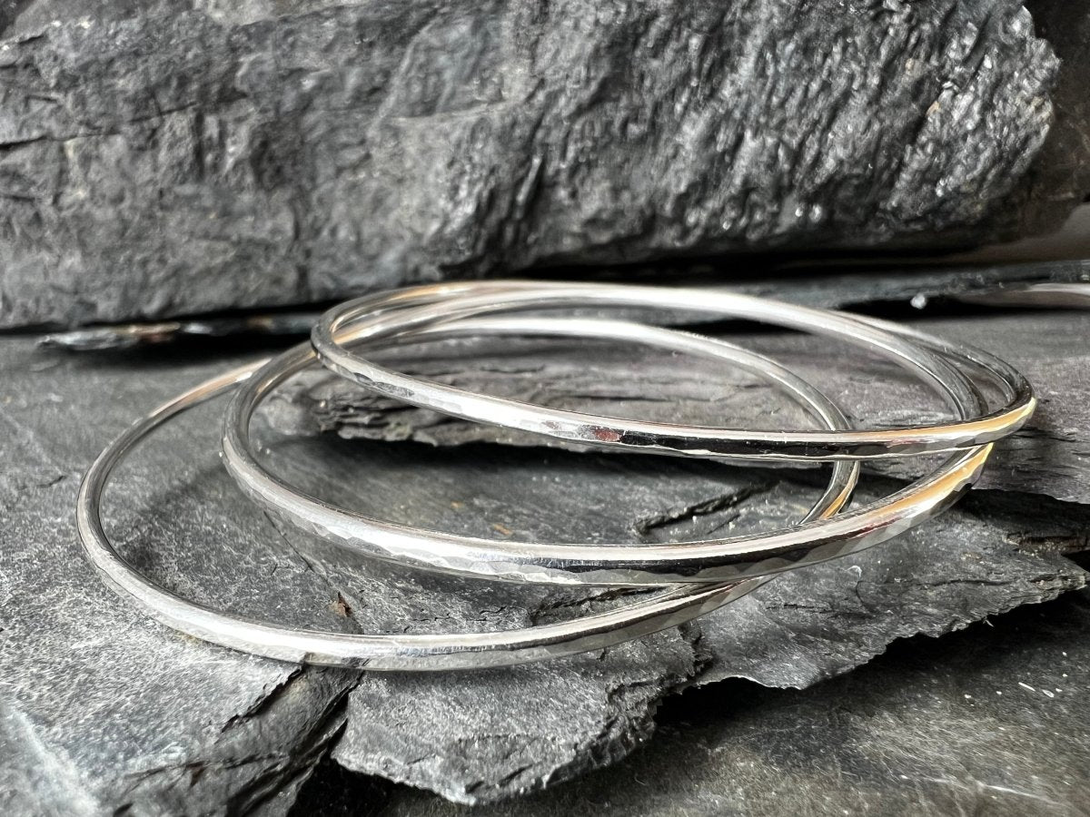 Sterling Silver Textured Round Bangle (3 mm) - Kerry Gallop Jewellery