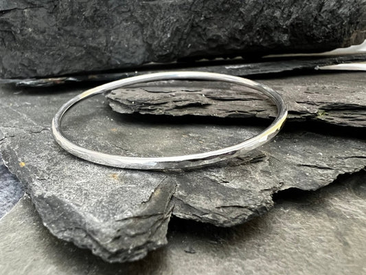 Sterling Silver Textured Round Bangle (3 mm) - Kerry Gallop Jewellery