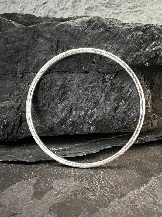 Sterling Silver Textured Round Bangle (3.5 mm) - Kerry Gallop Jewellery