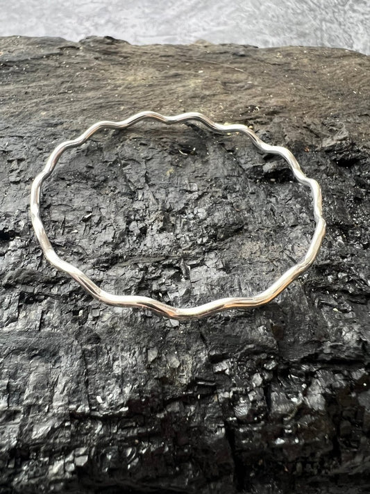 Sterling Silver Textured Wave Bangle (3 mm) - Kerry Gallop Jewellery
